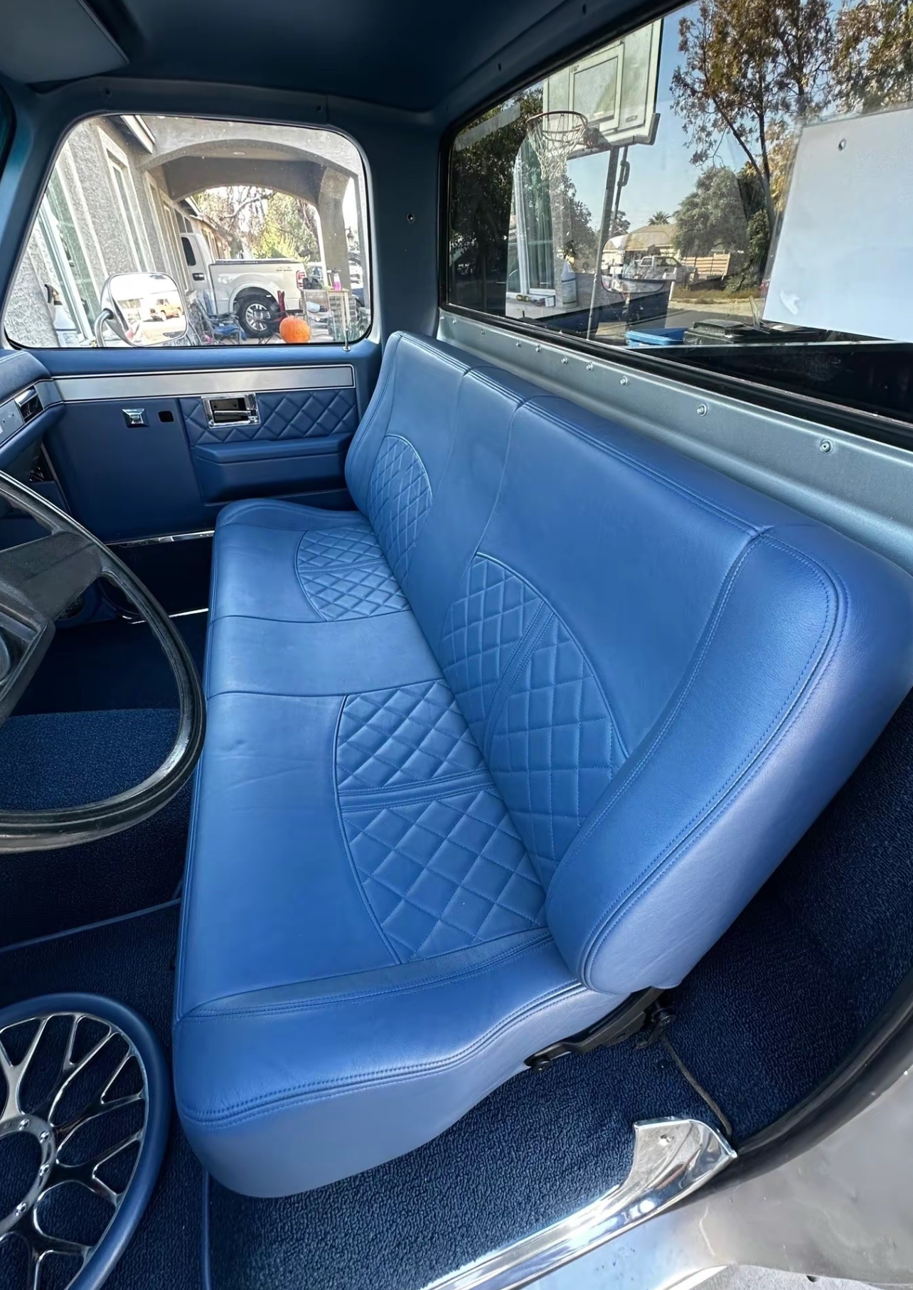 img_5891 Complete Custom C10 Interior – Includes Door Panels, Custom Bench seats , Dashpad, Trim Panels, Sun Visors, and Flooring - Image 1